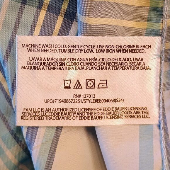 New Women's Eddie Bauer Adventure Blue Plaid Short Sleeve Shirt Size Large UPF - Picture 6 of 9